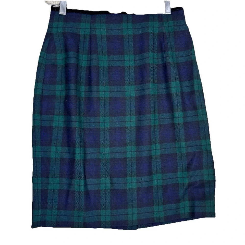 VTG‎ Brooks Brothers Wool Black Watch Plaid Knee Length Pencil Skirt Women's 12